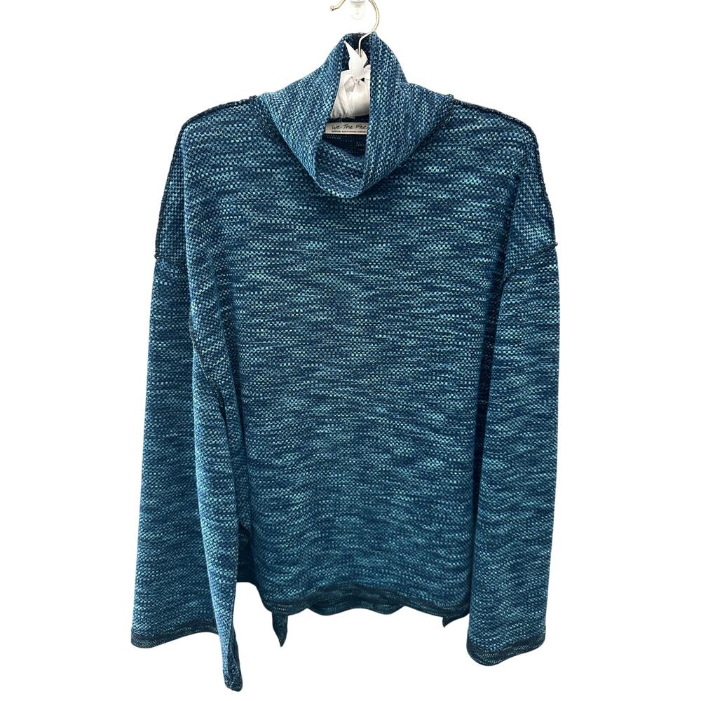 FREE PEOPLE We The Free Blue Cowl Neck Sweater Boho Slouchy Knit Pullover Medium - Picture 1 of 9